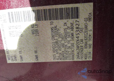 2012 Nissan Altima 2.5 S from USA, damaged, VIN 1N4AL2AP2CN453827